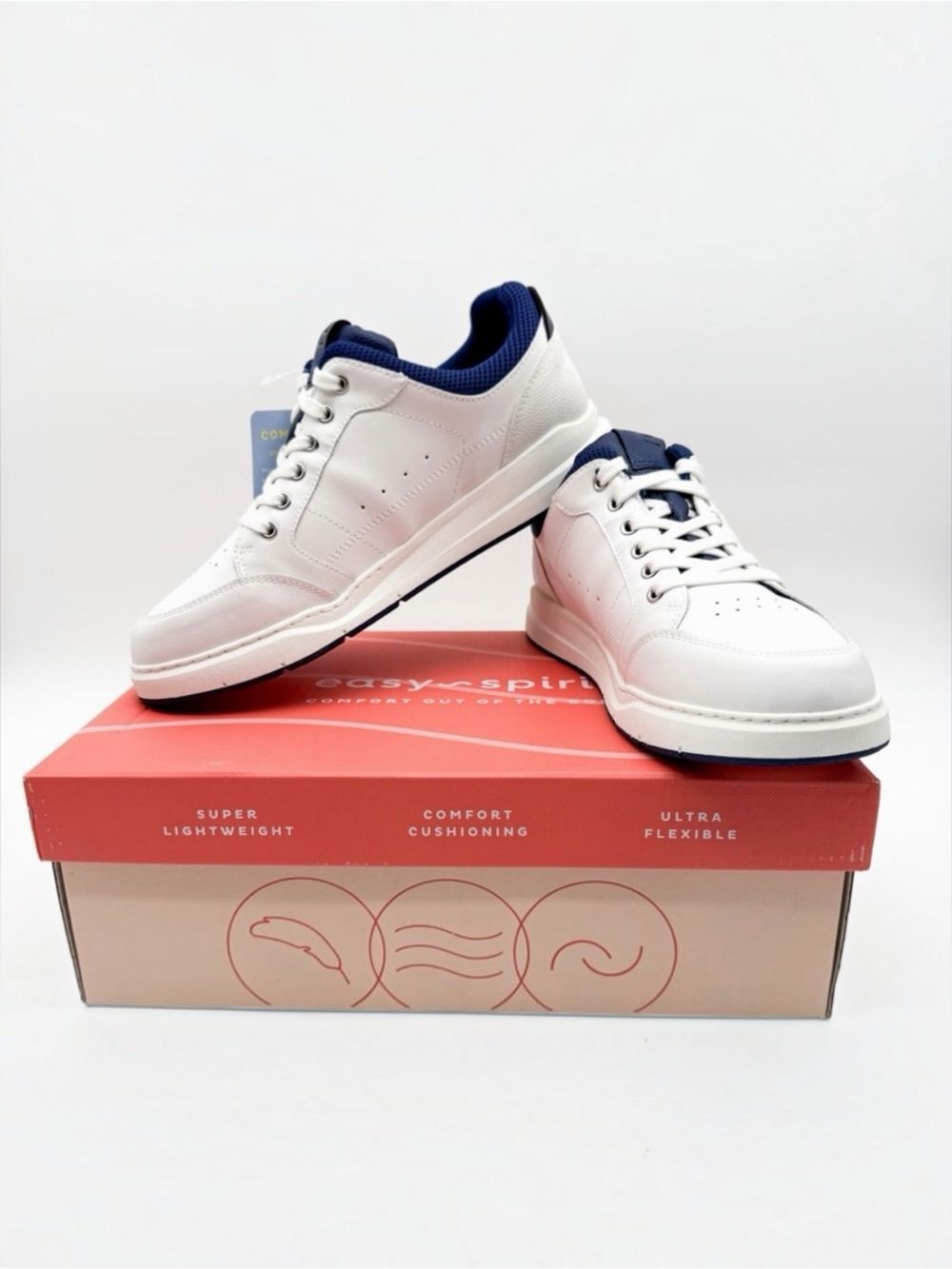 Easy Spirit Dilli Court Sneakers Pickleball Leather Lace Up White Blue 10 NEW
